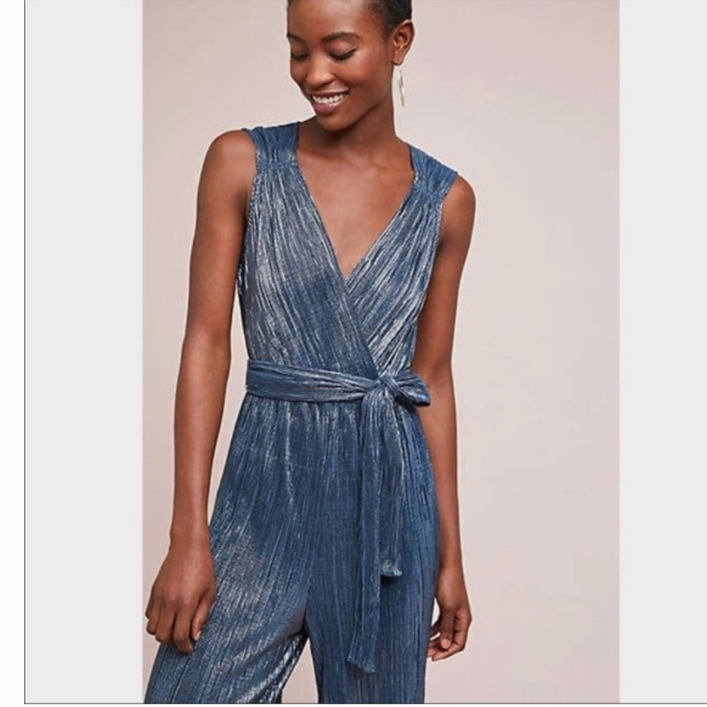 Anthropologie Blue Metallic Jumpsuit